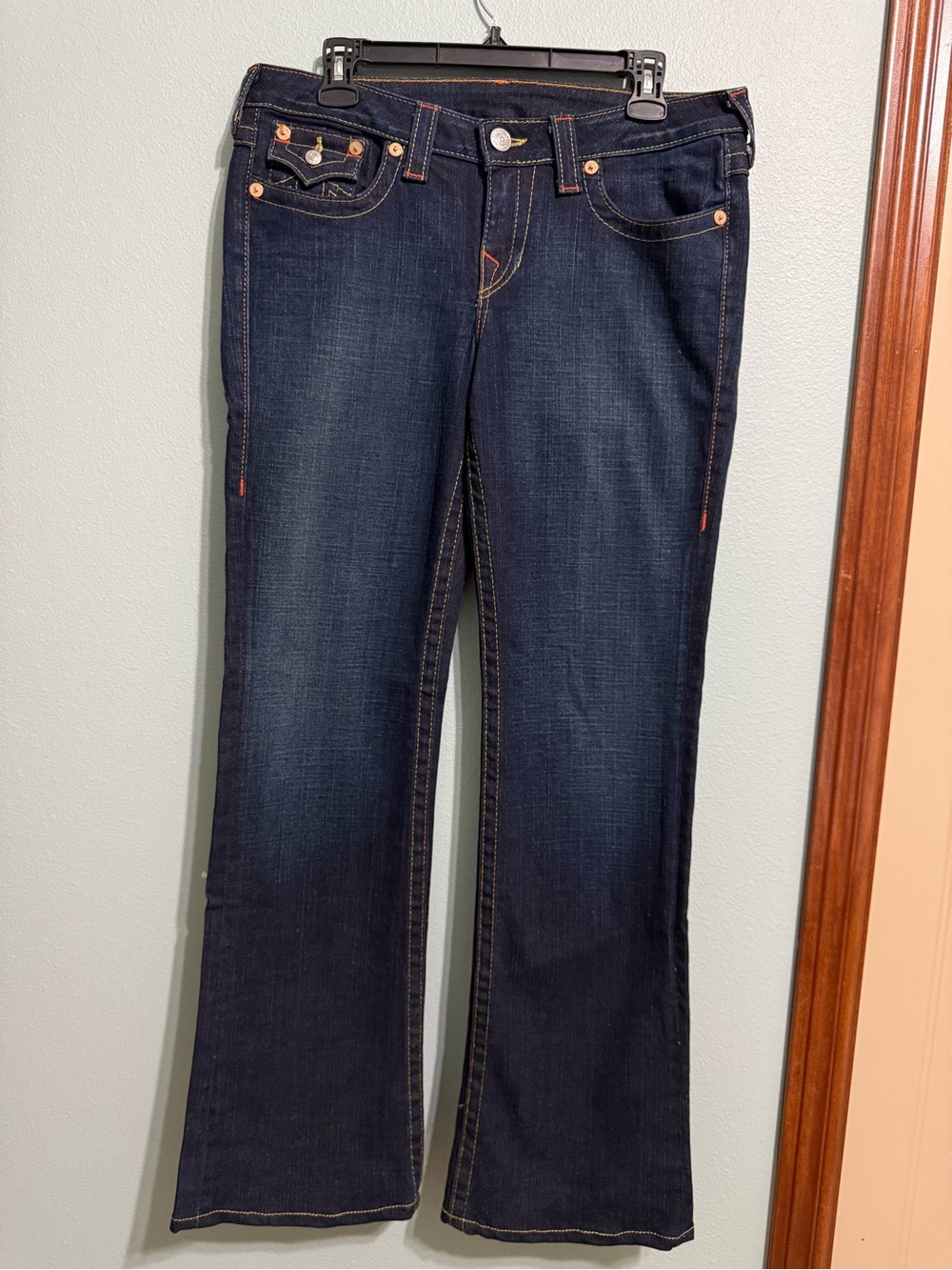 Vintage True Religion Becky Flare Jeans Dark Wash Contrast Stitch Size 32
